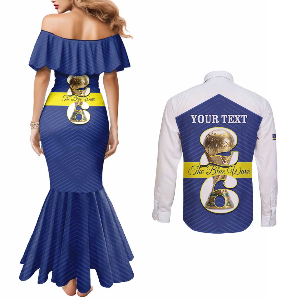 Personalized Curacao Football Couples Matching Mermaid Dress and Long Sleeve Button Shirt 2026 The Blue Wave is Rising - Wonder Print Shop