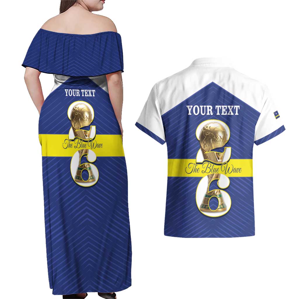 Personalized Curacao Football Couples Matching Off Shoulder Maxi Dress and Hawaiian Shirt 2026 The Blue Wave is Rising - Wonder Print Shop