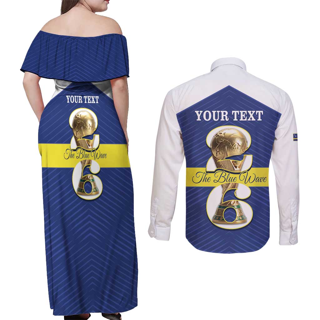 Personalized Curacao Football Couples Matching Off Shoulder Maxi Dress and Long Sleeve Button Shirt 2026 The Blue Wave is Rising - Wonder Print Shop