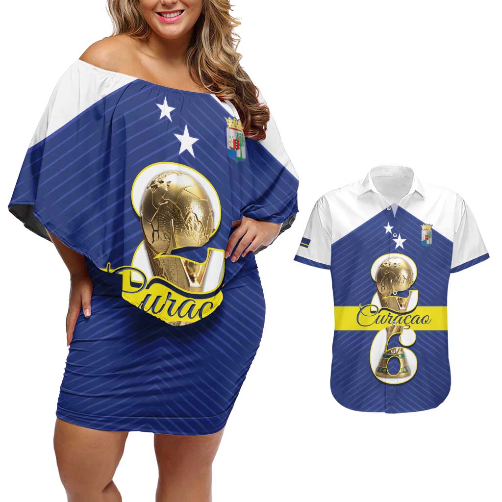 Personalized Curacao Football Couples Matching Off Shoulder Short Dress and Hawaiian Shirt 2026 The Blue Wave is Rising - Wonder Print Shop