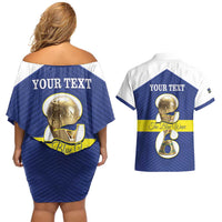 Personalized Curacao Football Couples Matching Off Shoulder Short Dress and Hawaiian Shirt 2026 The Blue Wave is Rising - Wonder Print Shop