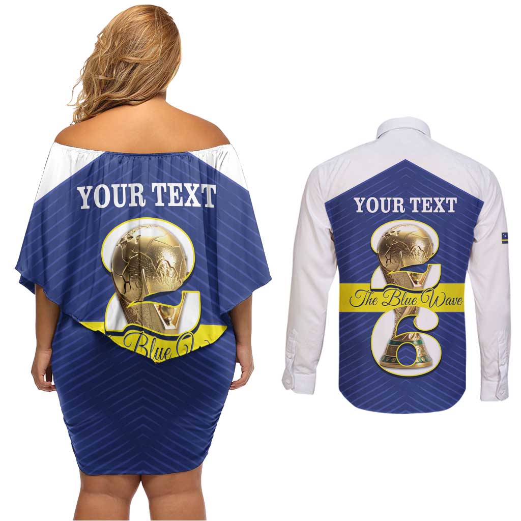 Personalized Curacao Football Couples Matching Off Shoulder Short Dress and Long Sleeve Button Shirt 2026 The Blue Wave is Rising - Wonder Print Shop