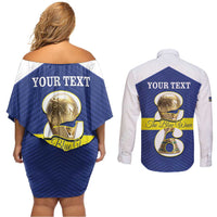 Personalized Curacao Football Couples Matching Off Shoulder Short Dress and Long Sleeve Button Shirt 2026 The Blue Wave is Rising - Wonder Print Shop