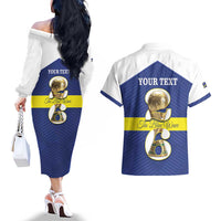 Personalized Curacao Football Couples Matching Off The Shoulder Long Sleeve Dress and Hawaiian Shirt 2026 The Blue Wave is Rising - Wonder Print Shop