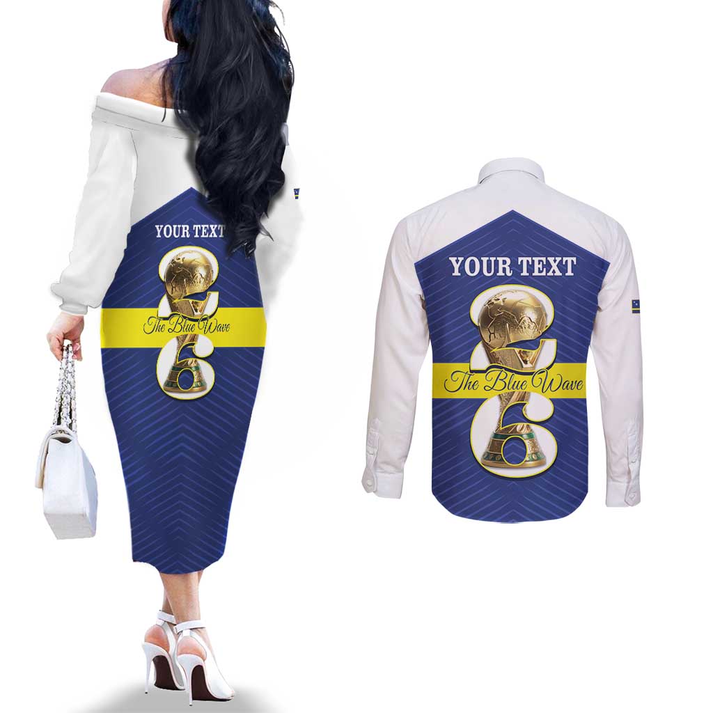Personalized Curacao Football Couples Matching Off The Shoulder Long Sleeve Dress and Long Sleeve Button Shirt 2026 The Blue Wave is Rising - Wonder Print Shop