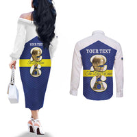 Personalized Curacao Football Couples Matching Off The Shoulder Long Sleeve Dress and Long Sleeve Button Shirt 2026 The Blue Wave is Rising - Wonder Print Shop