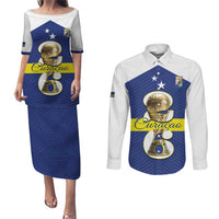 Personalized Curacao Football Couples Matching Puletasi and Long Sleeve Button Shirt 2026 The Blue Wave is Rising - Wonder Print Shop