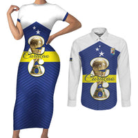 Personalized Curacao Football Couples Matching Short Sleeve Bodycon Dress and Long Sleeve Button Shirt 2026 The Blue Wave is Rising - Wonder Print Shop