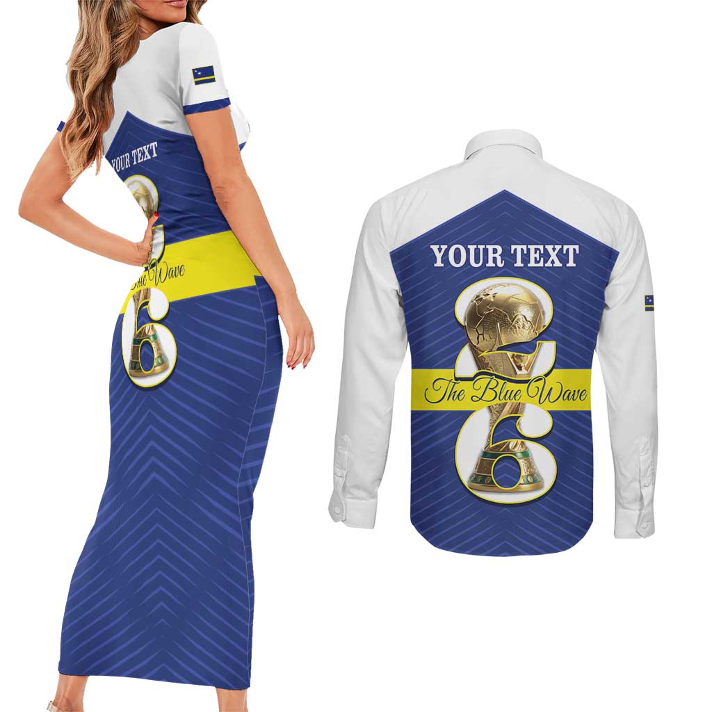 Personalized Curacao Football Couples Matching Short Sleeve Bodycon Dress and Long Sleeve Button Shirt 2026 The Blue Wave is Rising - Wonder Print Shop