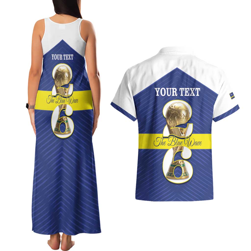 Personalized Curacao Football Couples Matching Tank Maxi Dress and Hawaiian Shirt 2026 The Blue Wave is Rising - Wonder Print Shop