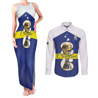 Personalized Curacao Football Couples Matching Tank Maxi Dress and Long Sleeve Button Shirt 2026 The Blue Wave is Rising - Wonder Print Shop