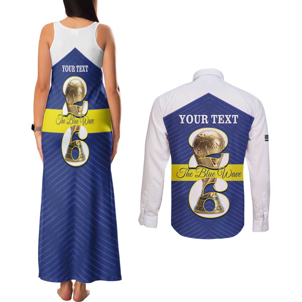 Personalized Curacao Football Couples Matching Tank Maxi Dress and Long Sleeve Button Shirt 2026 The Blue Wave is Rising - Wonder Print Shop
