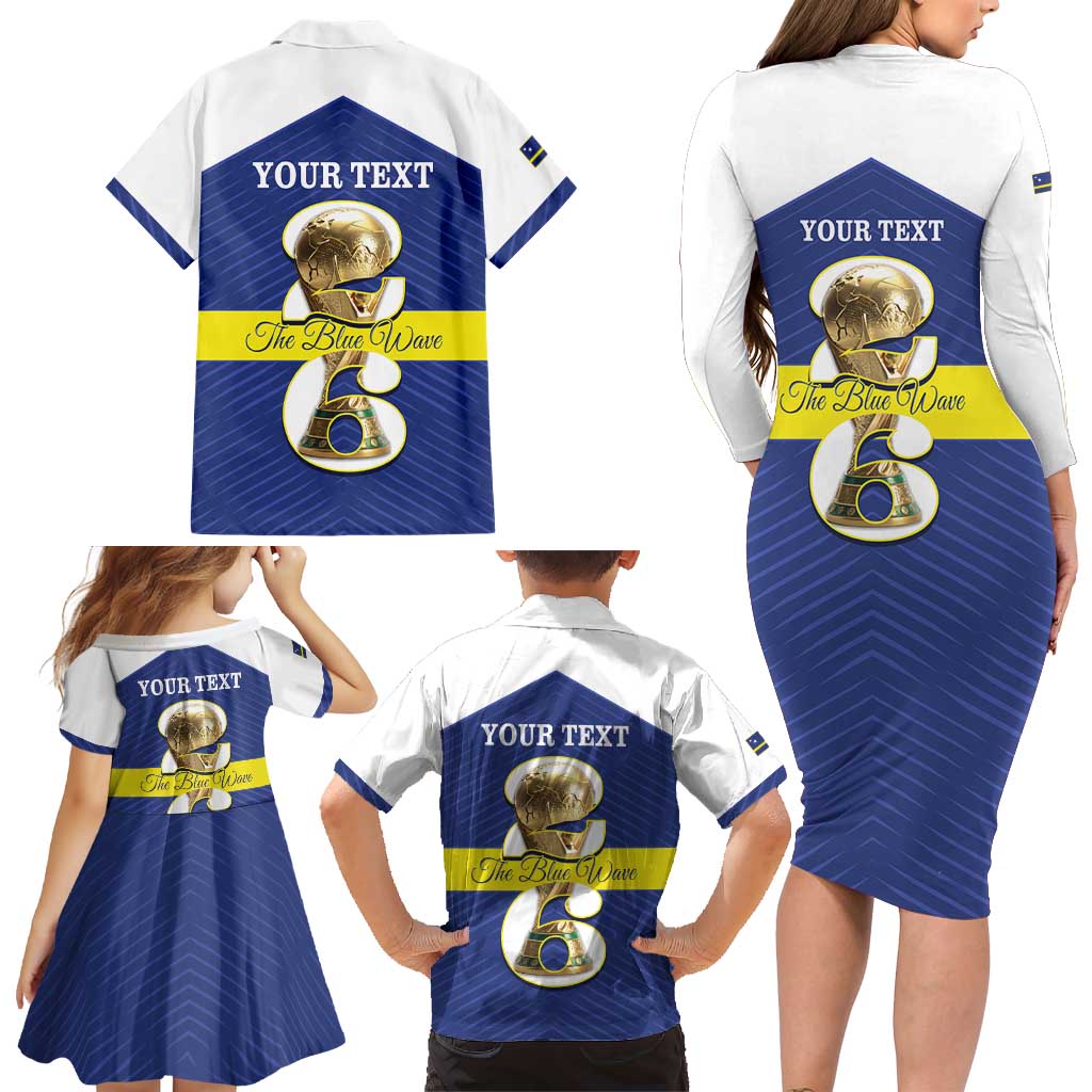 Personalized Curacao Football Family Matching Long Sleeve Bodycon Dress and Hawaiian Shirt 2026 The Blue Wave is Rising - Wonder Print Shop