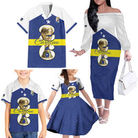 Personalized Curacao Football Family Matching Off The Shoulder Long Sleeve Dress and Hawaiian Shirt 2026 The Blue Wave is Rising - Wonder Print Shop