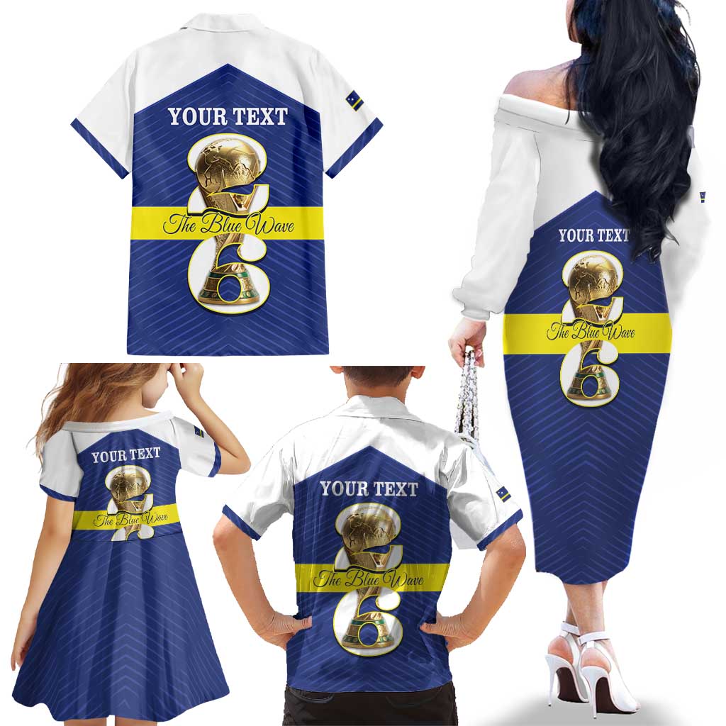 Personalized Curacao Football Family Matching Off The Shoulder Long Sleeve Dress and Hawaiian Shirt 2026 The Blue Wave is Rising - Wonder Print Shop