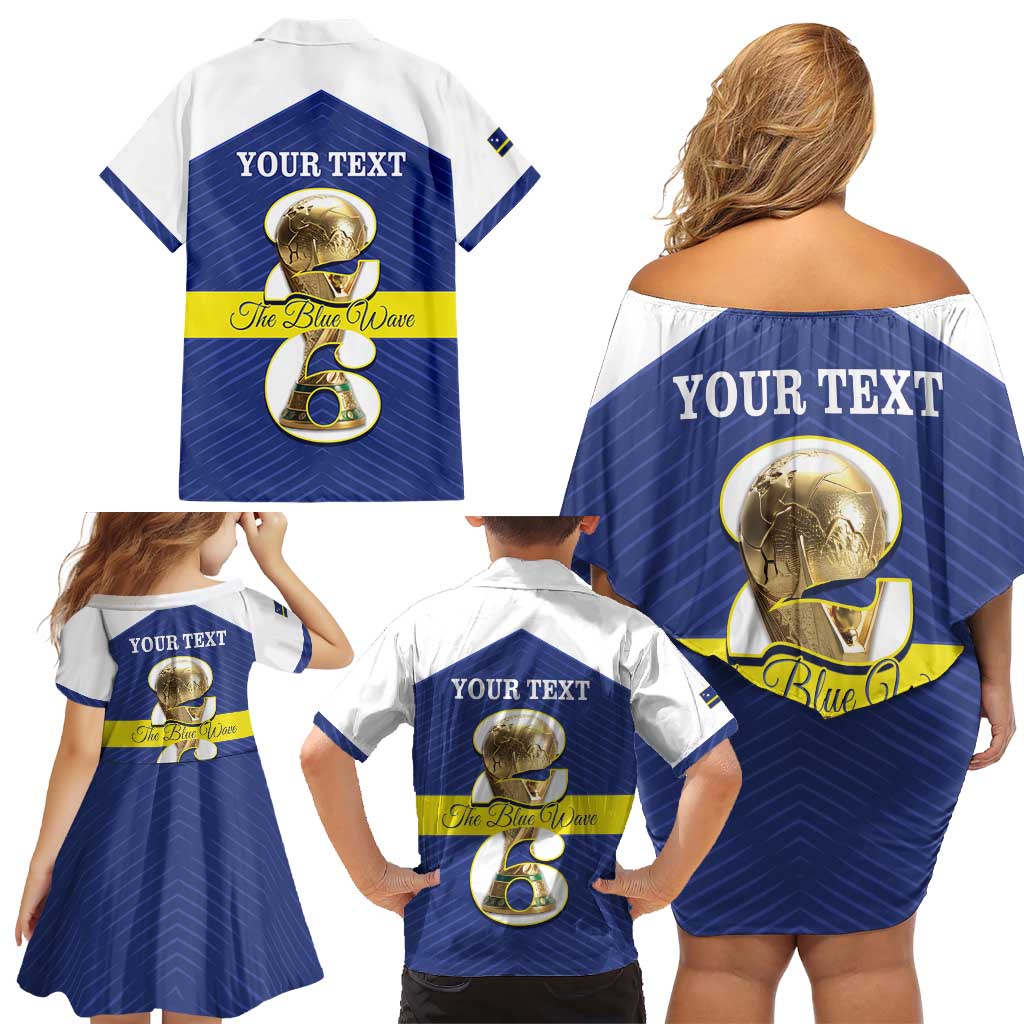 Personalized Curacao Football Family Matching Off Shoulder Short Dress and Hawaiian Shirt 2026 The Blue Wave is Rising - Wonder Print Shop