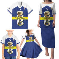 Personalized Curacao Football Family Matching Puletasi and Hawaiian Shirt 2026 The Blue Wave is Rising - Wonder Print Shop