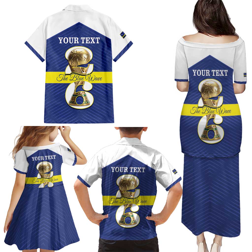 Personalized Curacao Football Family Matching Puletasi and Hawaiian Shirt 2026 The Blue Wave is Rising - Wonder Print Shop