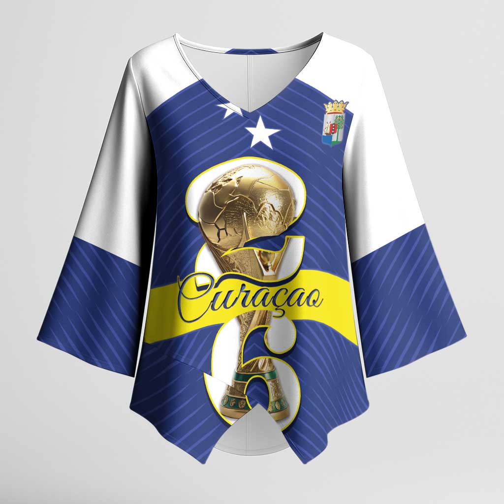 Personalized Curacao Football Kimono Sleeve Blouse 2026 The Blue Wave is Rising - Wonder Print Shop