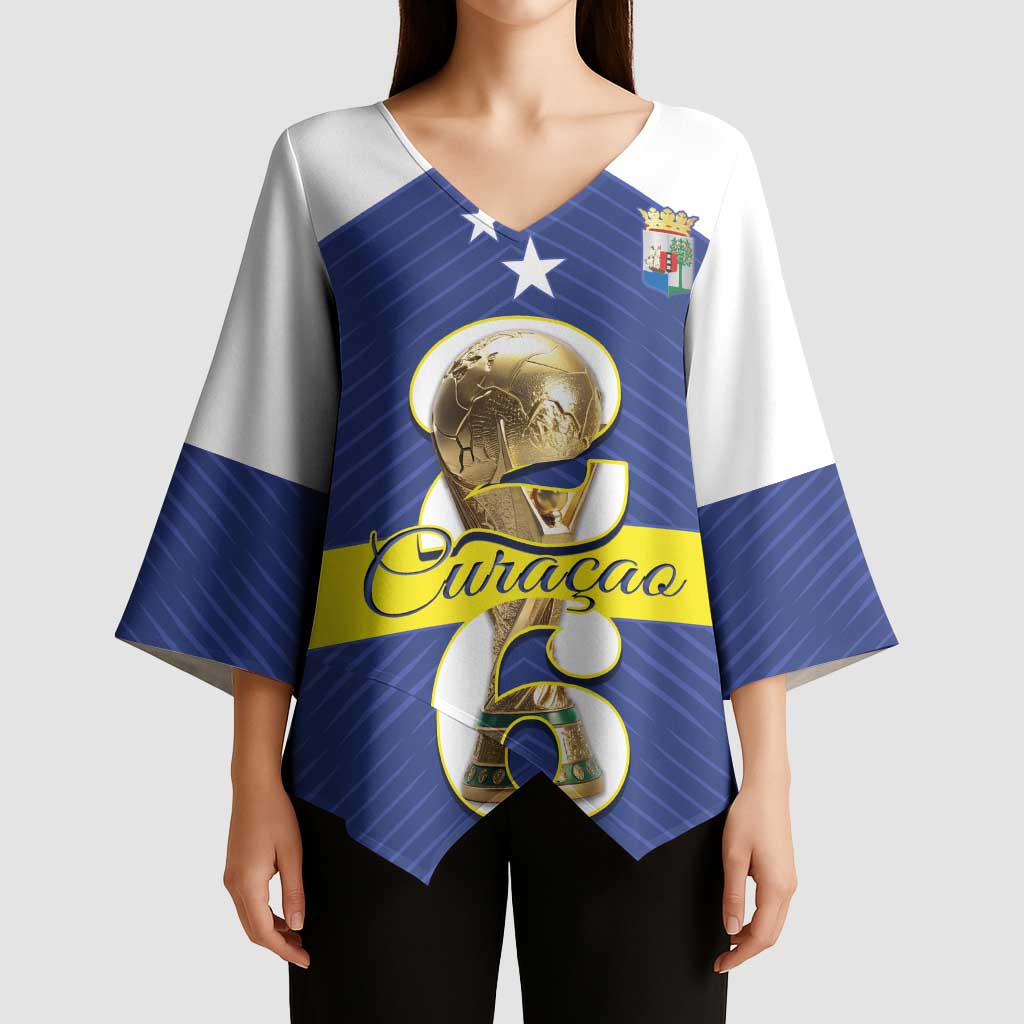 Personalized Curacao Football Kimono Sleeve Blouse 2026 The Blue Wave is Rising - Wonder Print Shop