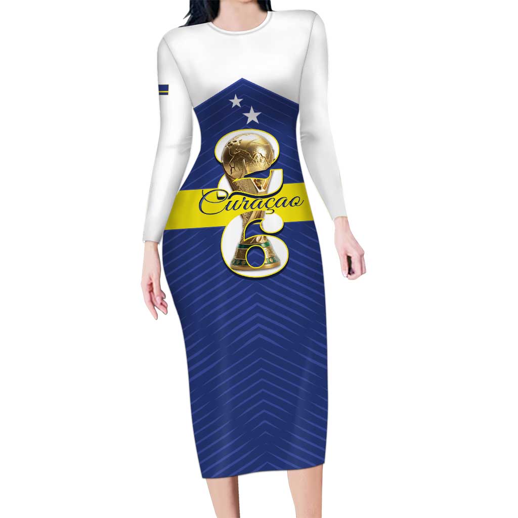 Personalized Curacao Football Long Sleeve Bodycon Dress 2026 The Blue Wave is Rising - Wonder Print Shop