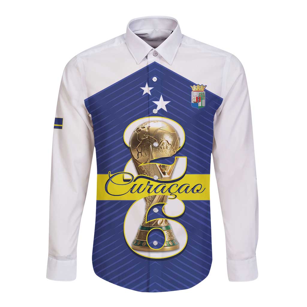 Personalized Curacao Football Long Sleeve Button Shirt 2026 The Blue Wave is Rising - Wonder Print Shop