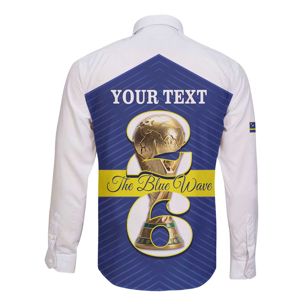Personalized Curacao Football Long Sleeve Button Shirt 2026 The Blue Wave is Rising - Wonder Print Shop