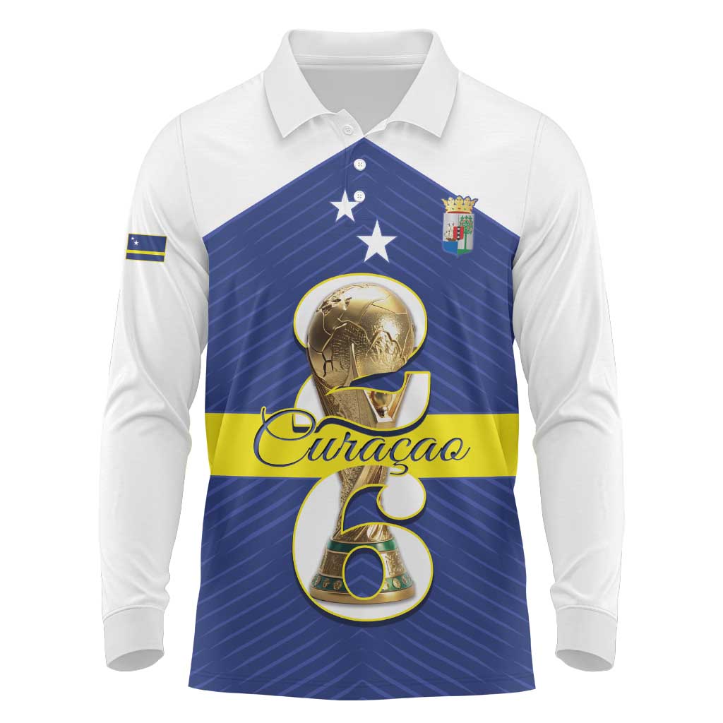 Personalized Curacao Football Long Sleeve Polo Shirt 2026 The Blue Wave is Rising - Wonder Print Shop