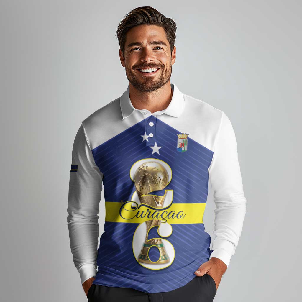 Personalized Curacao Football Long Sleeve Polo Shirt 2026 The Blue Wave is Rising - Wonder Print Shop
