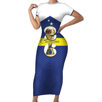 Personalized Curacao Football Short Sleeve Bodycon Dress 2026 The Blue Wave is Rising - Wonder Print Shop