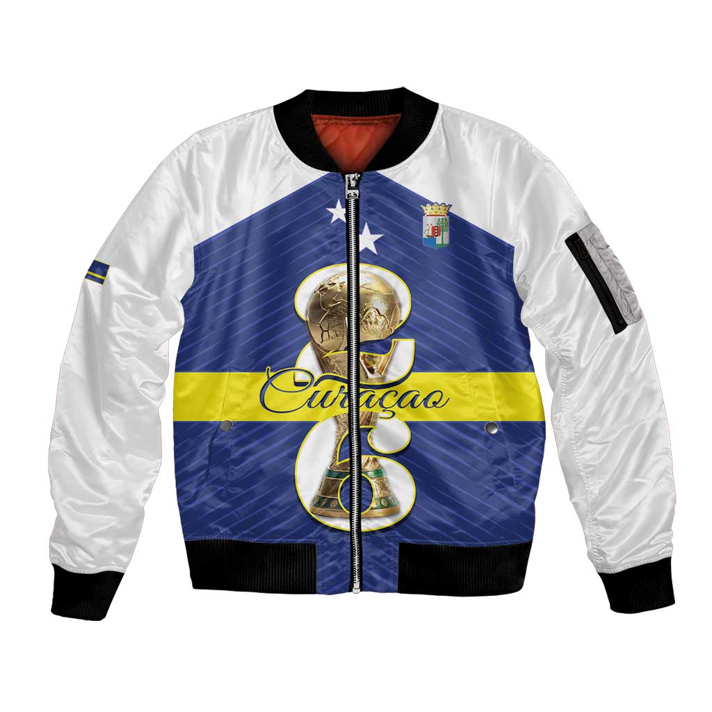 Personalized Curacao Football Sleeve Zip Bomber Jacket 2026 The Blue Wave is Rising - Wonder Print Shop
