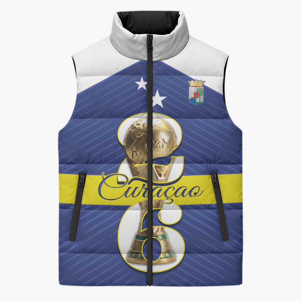 Personalized Curacao Football Sleeveless Puffer Jacket 2026 The Blue Wave is Rising - Wonder Print Shop