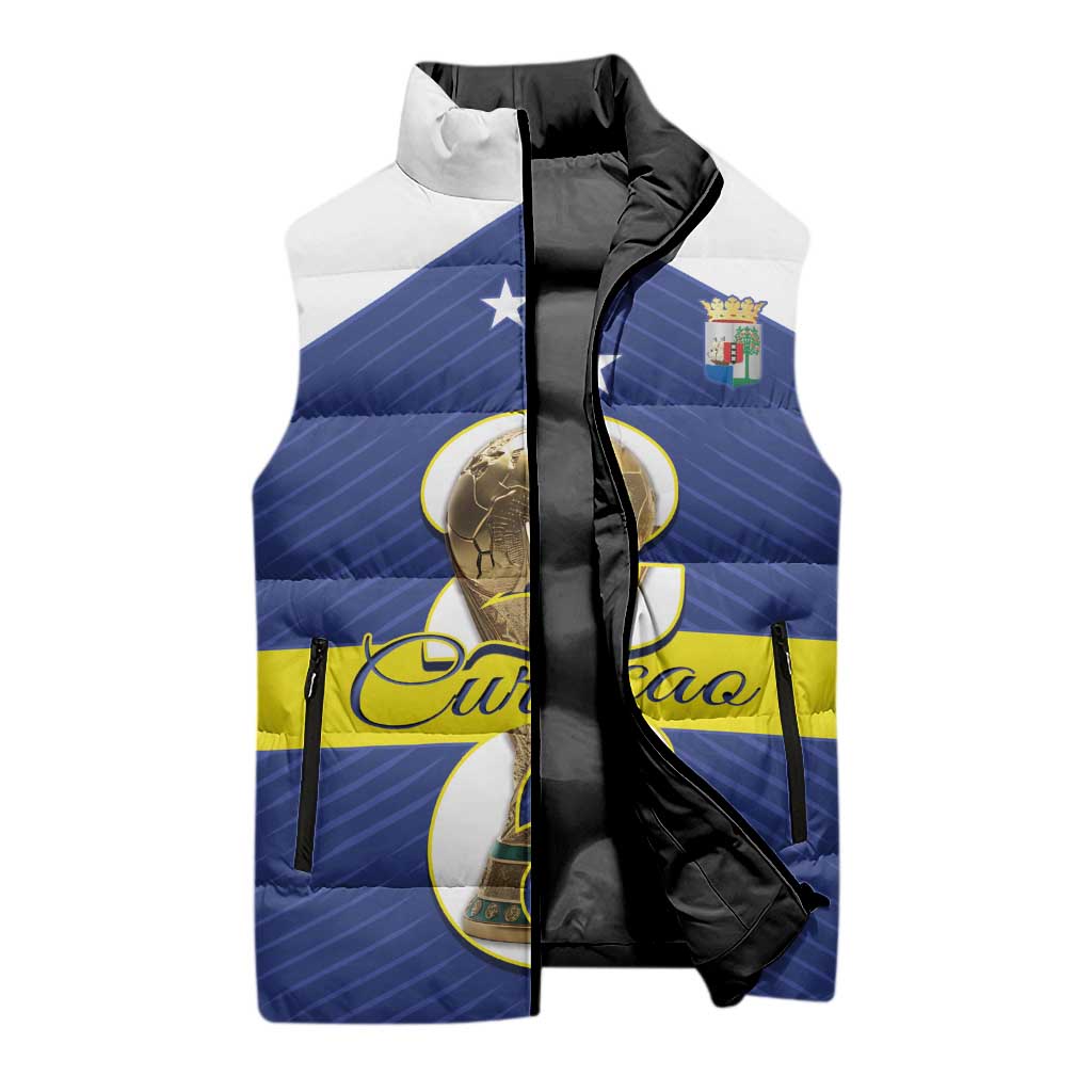 Personalized Curacao Football Sleeveless Puffer Jacket 2026 The Blue Wave is Rising - Wonder Print Shop