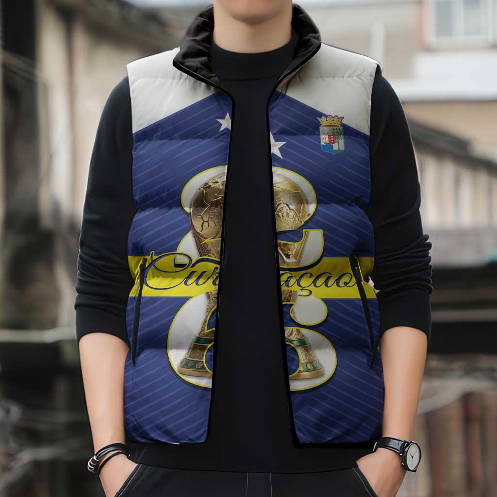 Personalized Curacao Football Sleeveless Puffer Jacket 2026 The Blue Wave is Rising - Wonder Print Shop