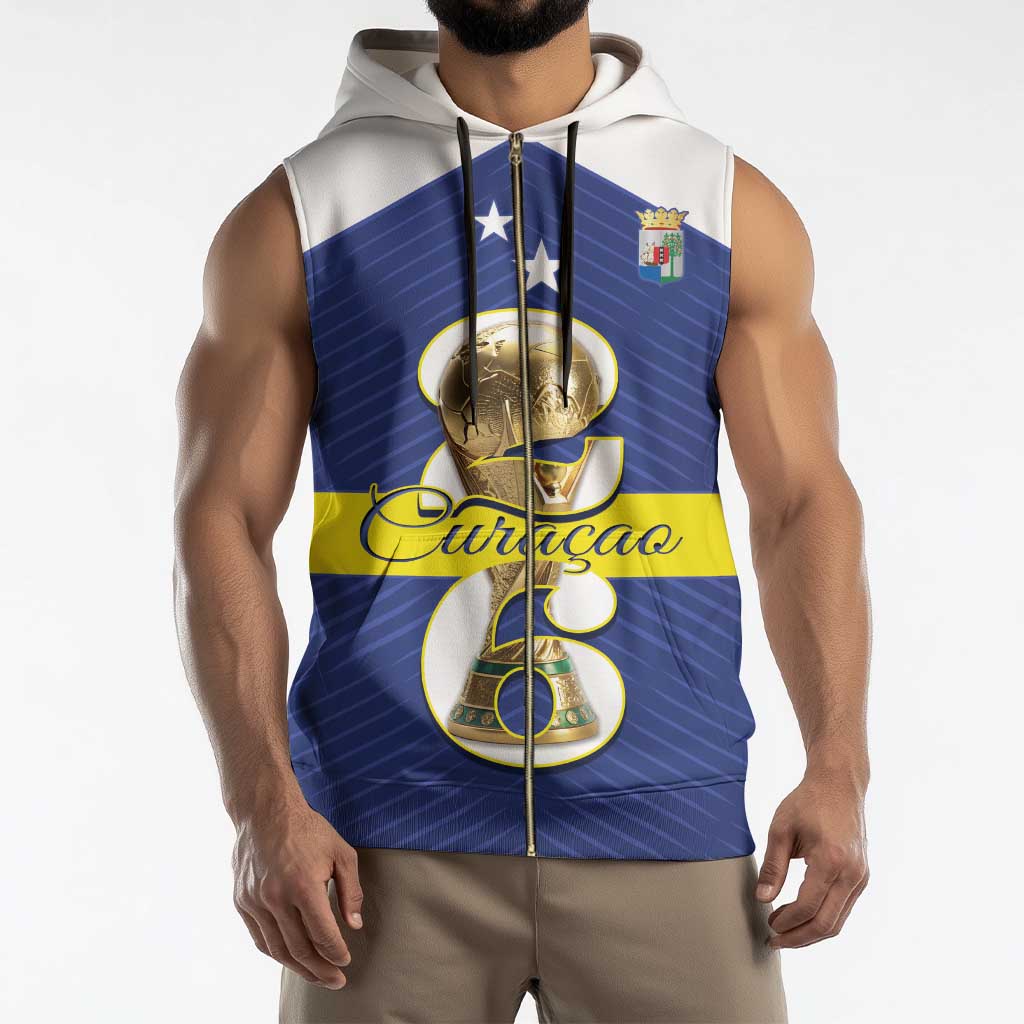 Personalized Curacao Football Sleeveless Zip Hoodie 2026 The Blue Wave is Rising - Wonder Print Shop