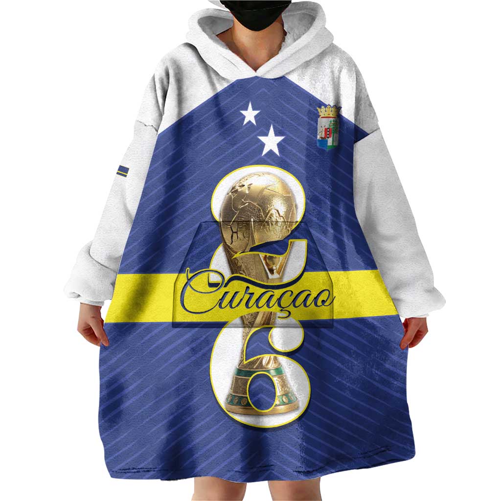 Personalized Curacao Football Wearable Blanket Hoodie 2026 The Blue Wave is Rising - Wonder Print Shop