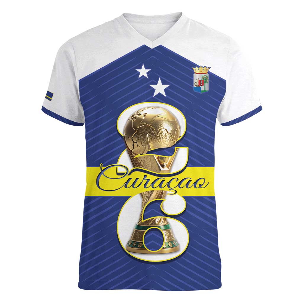 Personalized Curacao Football Women V-Neck T-Shirt 2026 The Blue Wave is Rising - Wonder Print Shop
