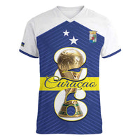 Personalized Curacao Football Women V-Neck T-Shirt 2026 The Blue Wave is Rising - Wonder Print Shop