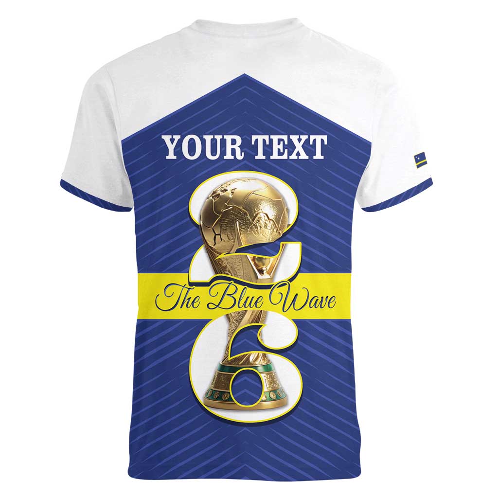 Personalized Curacao Football Women V-Neck T-Shirt 2026 The Blue Wave is Rising - Wonder Print Shop