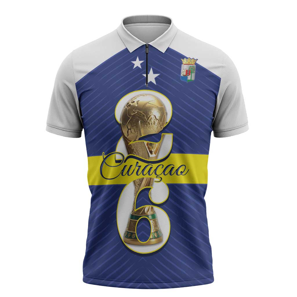 Personalized Curacao Football Zipper Polo Shirt 2026 The Blue Wave is Rising - Wonder Print Shop