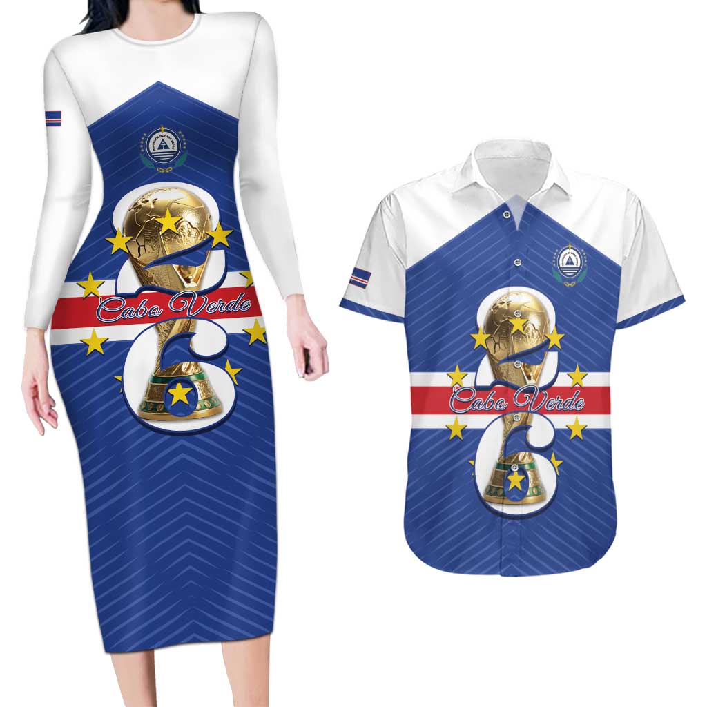 Personalized Cape Verde Football Couples Matching Long Sleeve Bodycon Dress and Hawaiian Shirt 2026 Tubaroes Azuis First-ever World Cup - Wonder Print Shop
