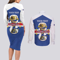 Personalized Cape Verde Football Couples Matching Long Sleeve Bodycon Dress and Long Sleeve Button Shirt 2026 Tubaroes Azuis First-ever World Cup - Wonder Print Shop