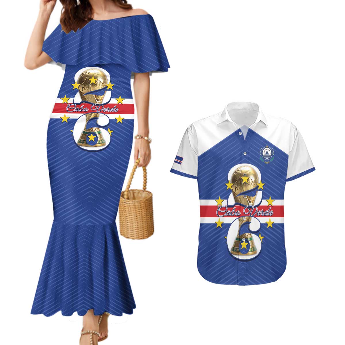 Personalized Cape Verde Football Couples Matching Mermaid Dress and Hawaiian Shirt 2026 Tubaroes Azuis First-ever World Cup - Wonder Print Shop