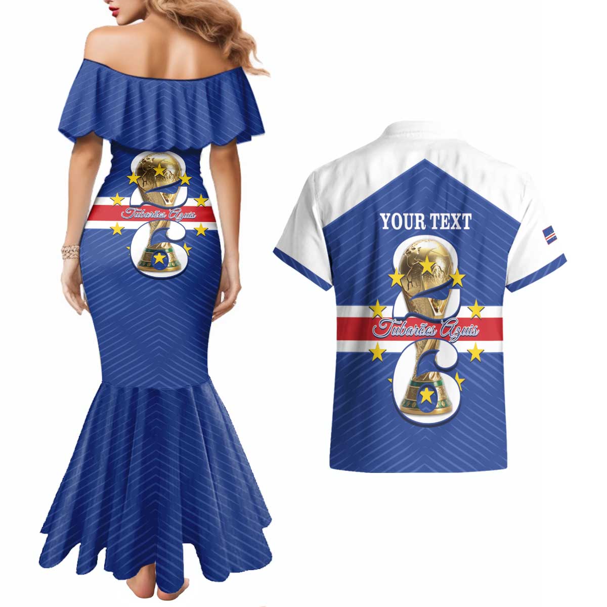 Personalized Cape Verde Football Couples Matching Mermaid Dress and Hawaiian Shirt 2026 Tubaroes Azuis First-ever World Cup - Wonder Print Shop