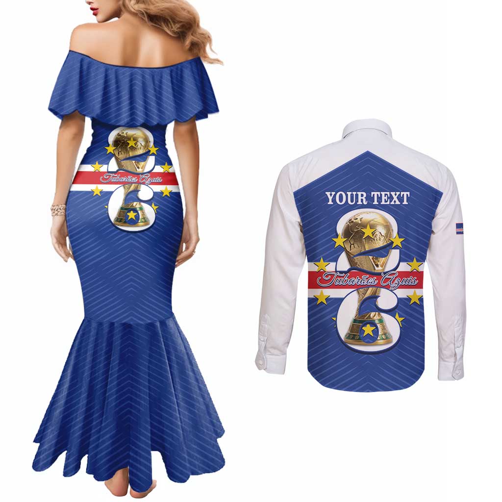 Personalized Cape Verde Football Couples Matching Mermaid Dress and Long Sleeve Button Shirt 2026 Tubaroes Azuis First-ever World Cup - Wonder Print Shop