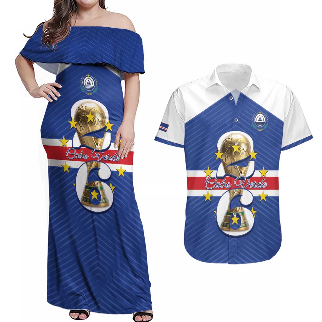 Personalized Cape Verde Football Couples Matching Off Shoulder Maxi Dress and Hawaiian Shirt 2026 Tubaroes Azuis First-ever World Cup - Wonder Print Shop