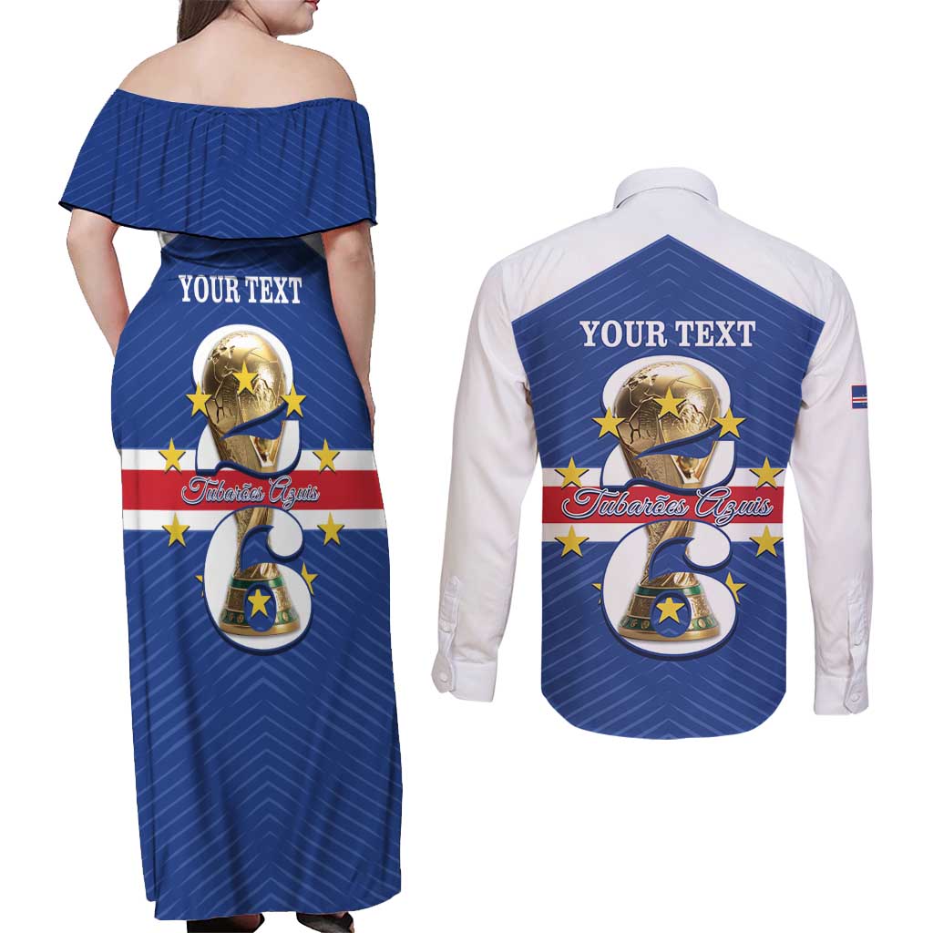 Personalized Cape Verde Football Couples Matching Off Shoulder Maxi Dress and Long Sleeve Button Shirt 2026 Tubaroes Azuis First-ever World Cup - Wonder Print Shop