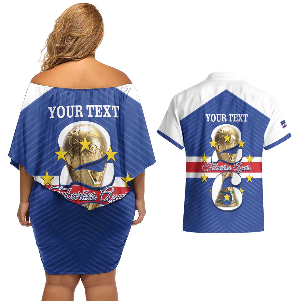 Personalized Cape Verde Football Couples Matching Off Shoulder Short Dress and Hawaiian Shirt 2026 Tubaroes Azuis First-ever World Cup - Wonder Print Shop