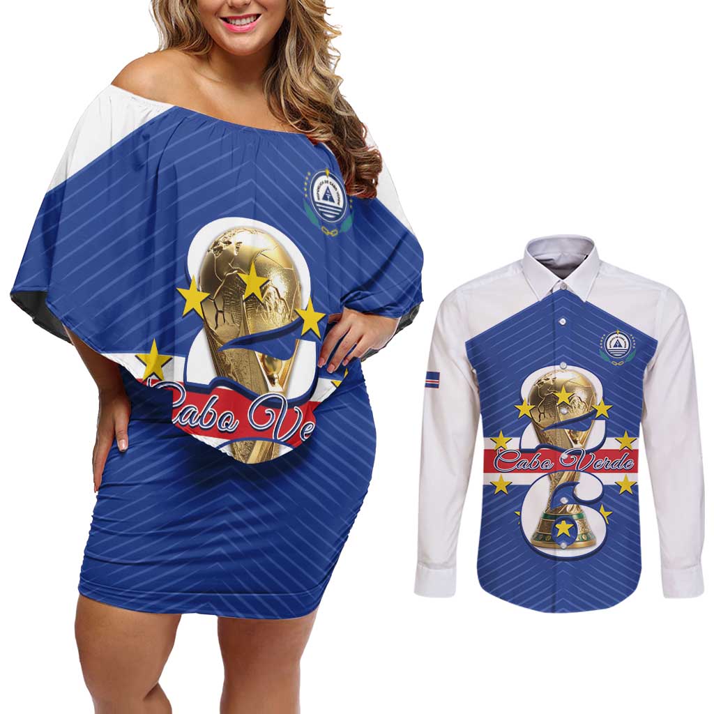 Personalized Cape Verde Football Couples Matching Off Shoulder Short Dress and Long Sleeve Button Shirt 2026 Tubaroes Azuis First-ever World Cup - Wonder Print Shop