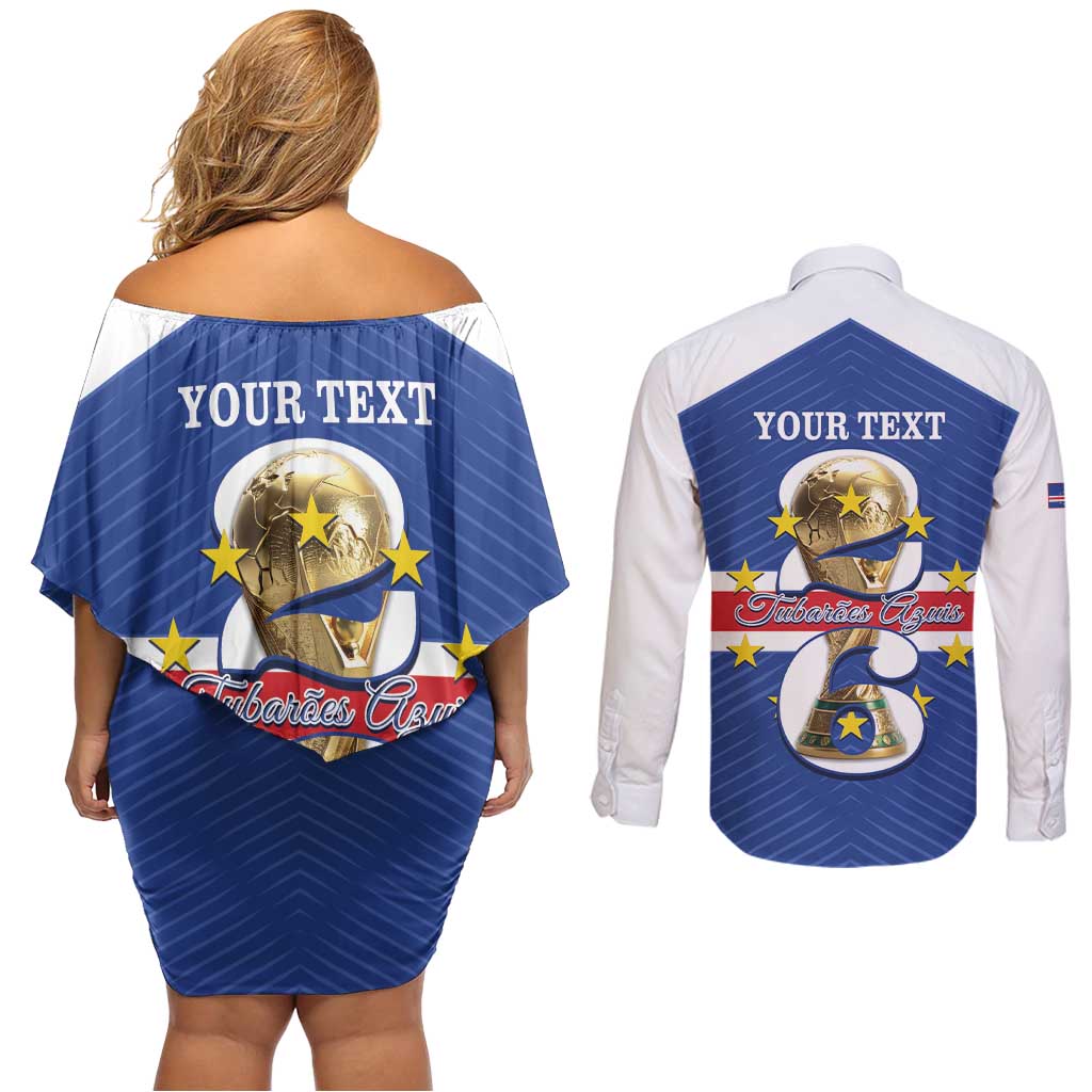 Personalized Cape Verde Football Couples Matching Off Shoulder Short Dress and Long Sleeve Button Shirt 2026 Tubaroes Azuis First-ever World Cup - Wonder Print Shop